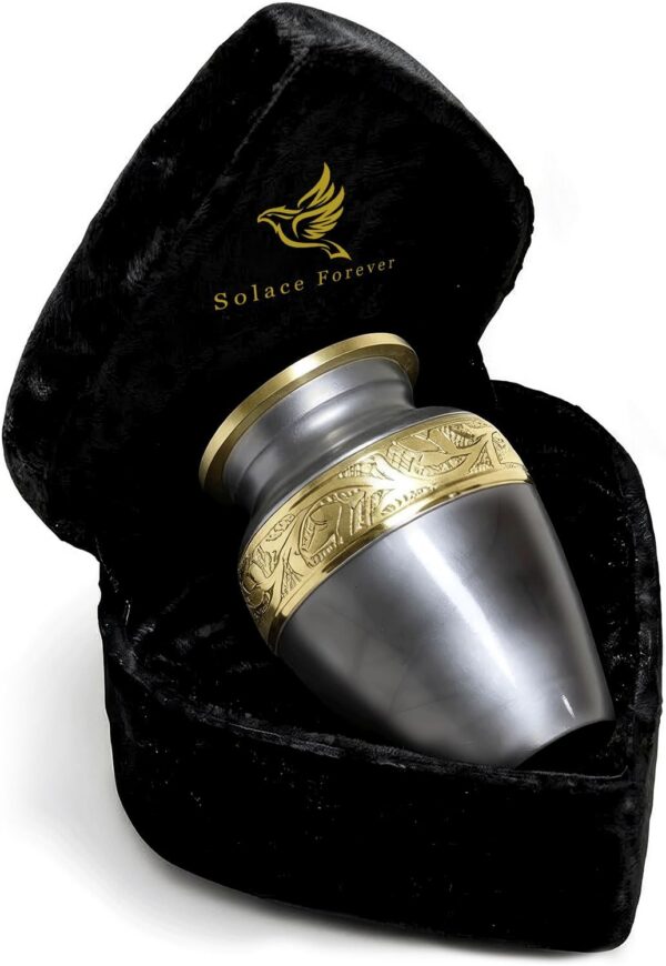 Grey Hand-Engraved Small Keepsake Urn with Heart Case – view 7