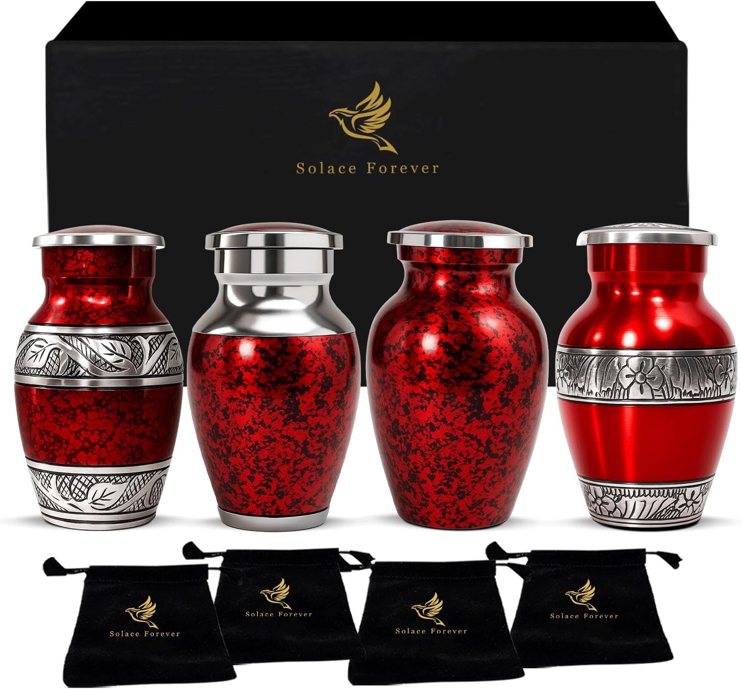 Red Mini Keepsake Urns for Ashes – Set of 4