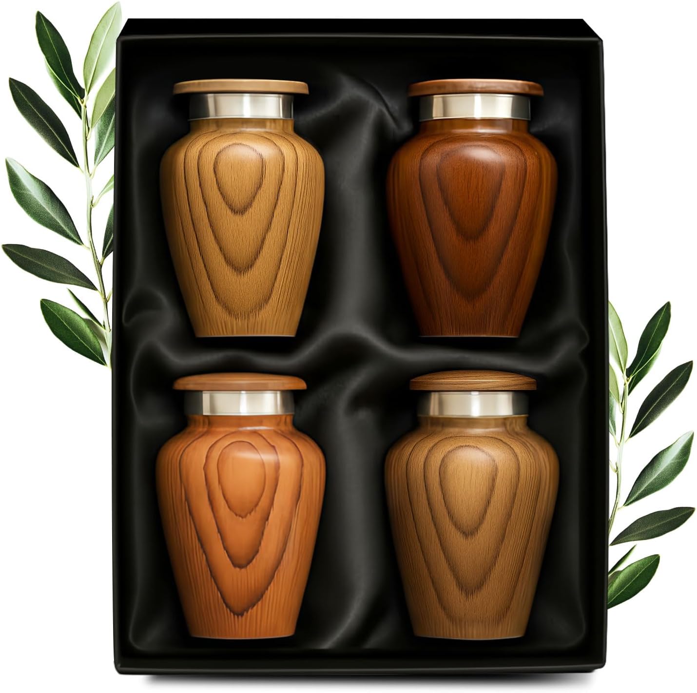 Wood-Grain Mini Keepsake Urns for Ashes – Set of 4