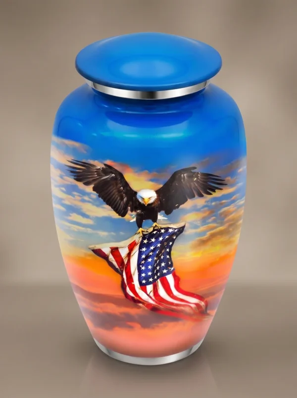 American Eagle Flag cremation urn three-quarter angle