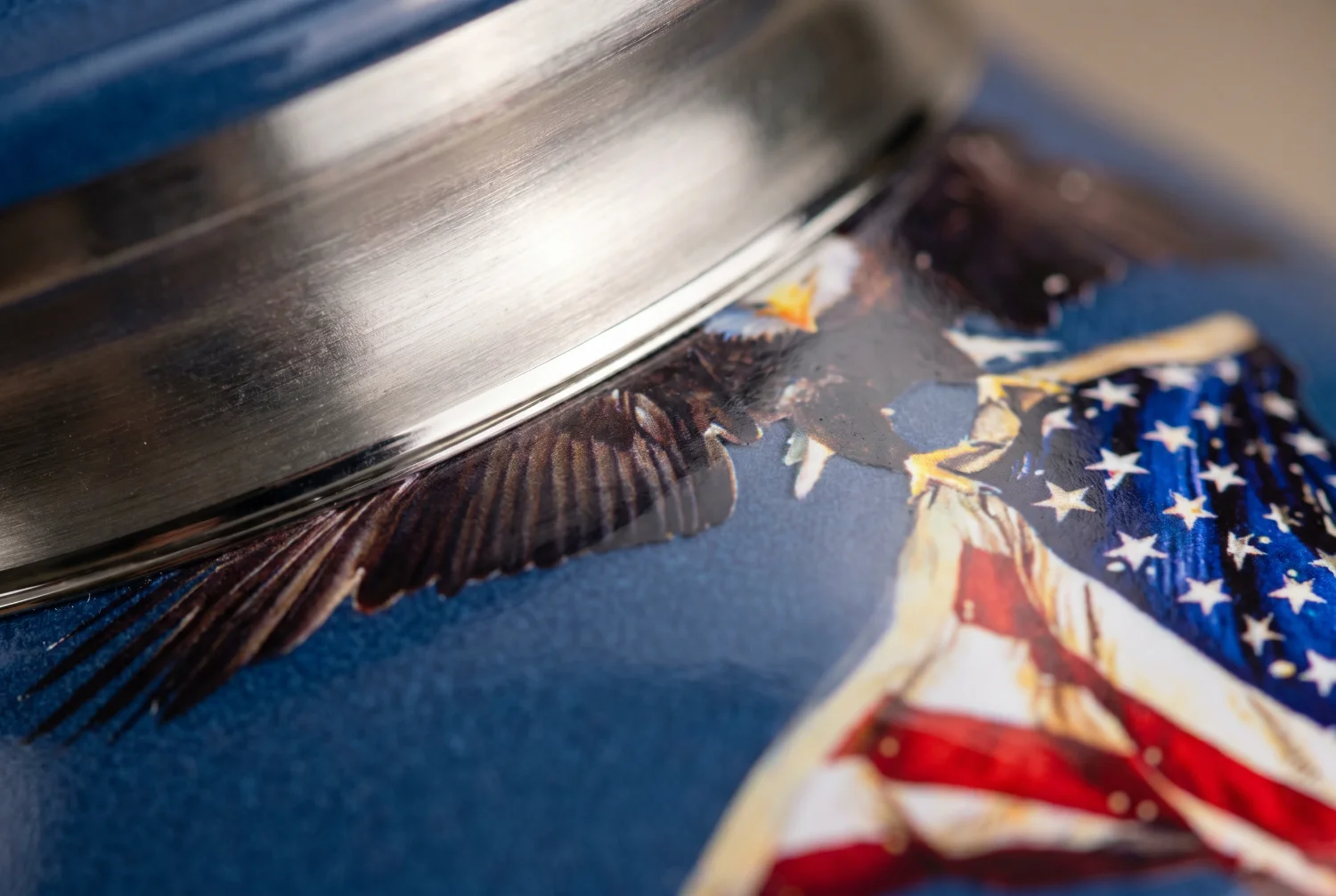 Black American Eagle Flag cremation urn close-up detail