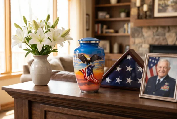 American Eagle Flag cremation urn at home