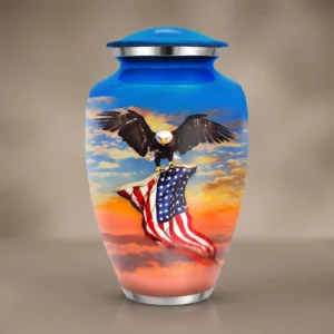 American Eagle Flag Cremation Urn for Adult Ashes – Blue Sunset – Solace Forever