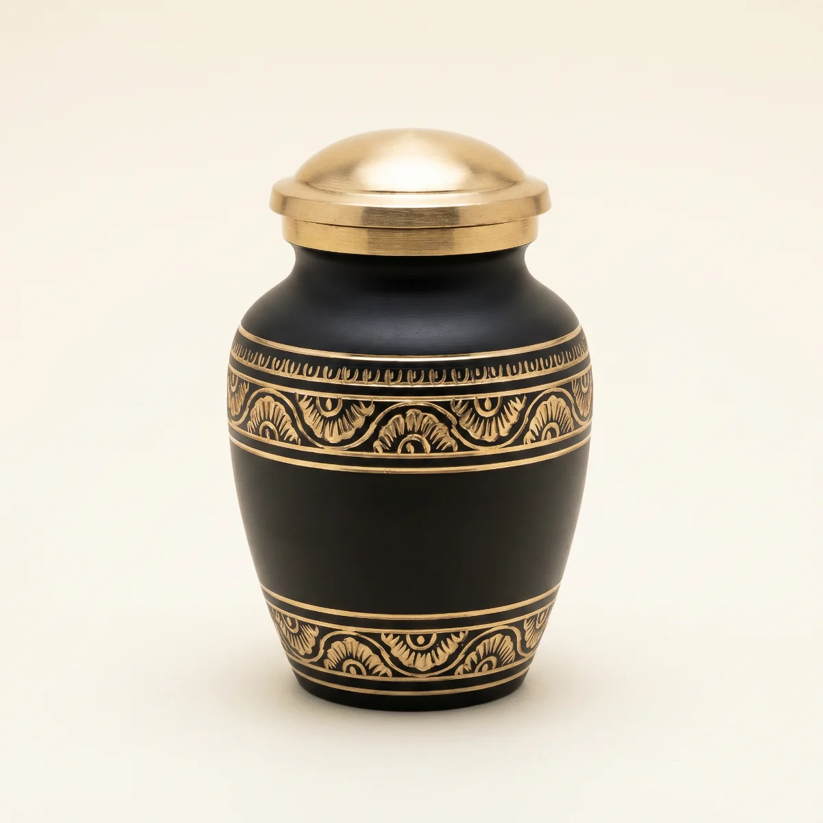Black & Gold Hand-Engraved Small Keepsake Urn for Ashes