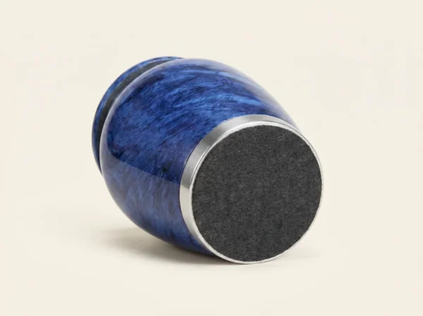 Blue marble keepsake urn base with protective felt bottom