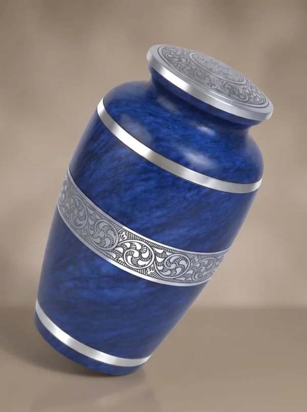 Blue Marble cremation urn three-quarter angle
