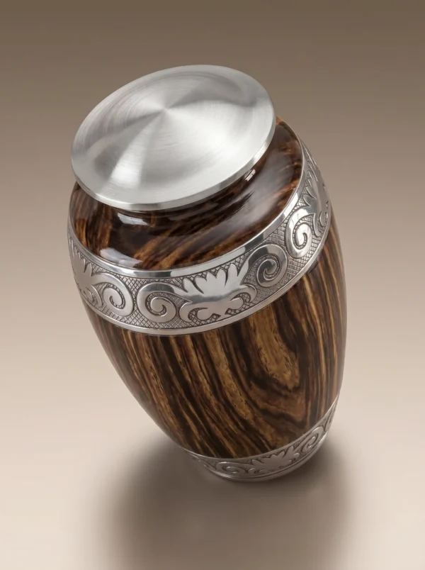 Espresso Wood cremation urn three-quarter angle