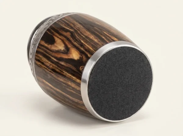 espresso wood cremation urn base with protective charcoal felt bottom