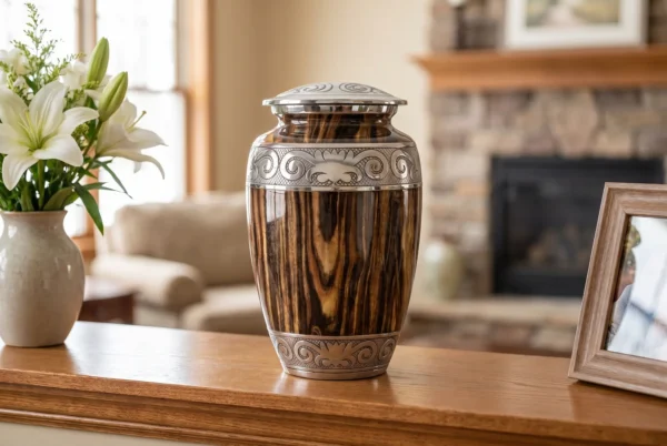 Espresso Wood cremation urn at home