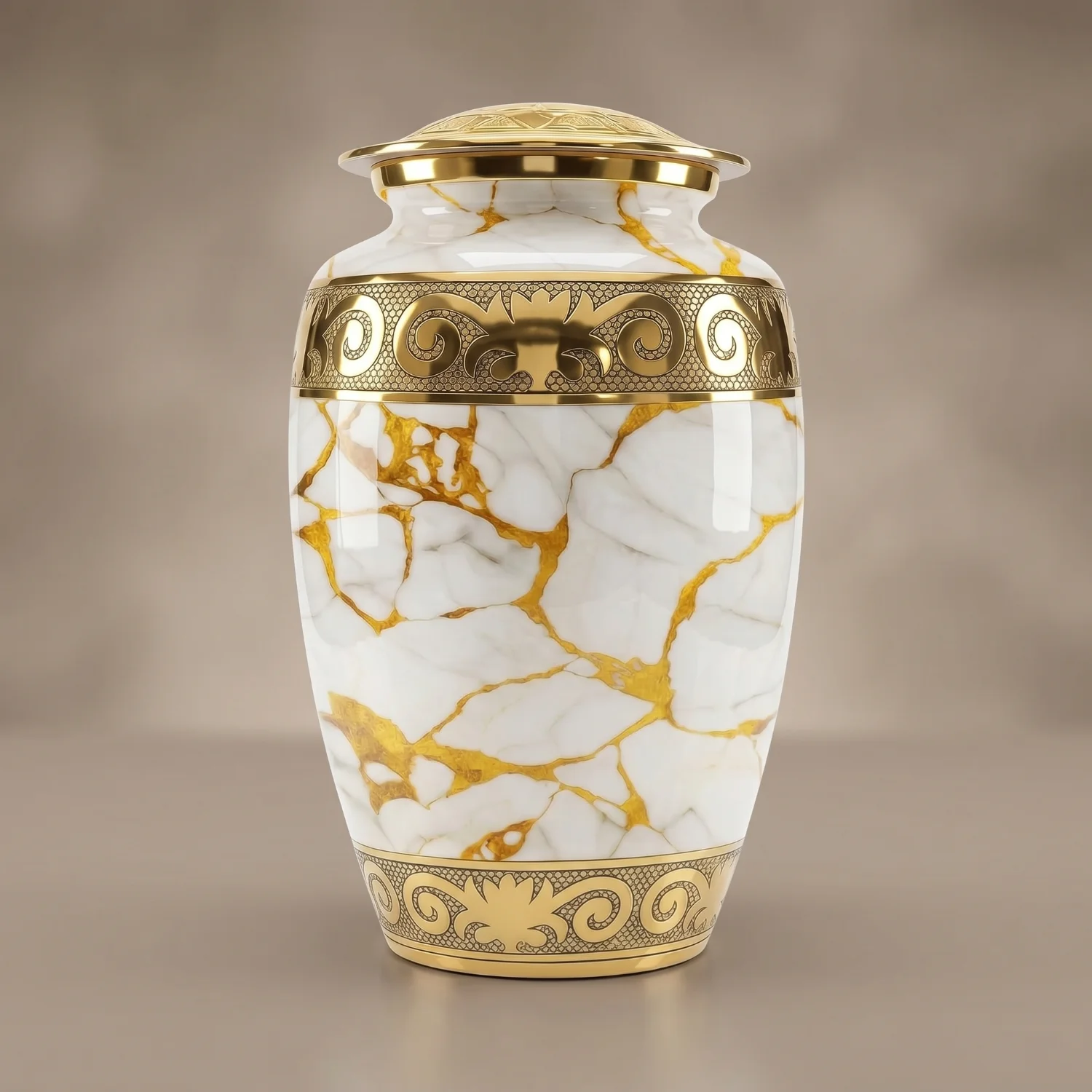 Cremation urn with a velvet drawstring pouch and gift box