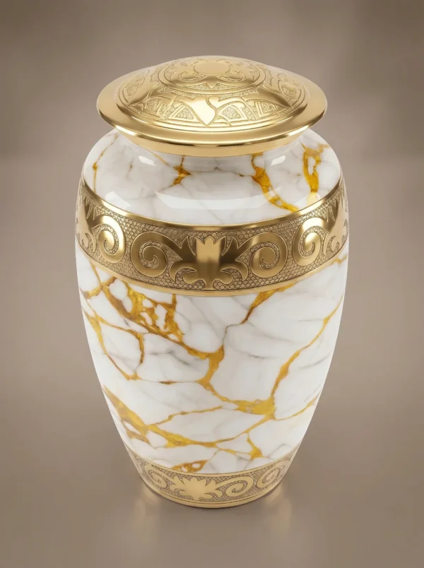 Gold Marble cremation urn three-quarter angle view