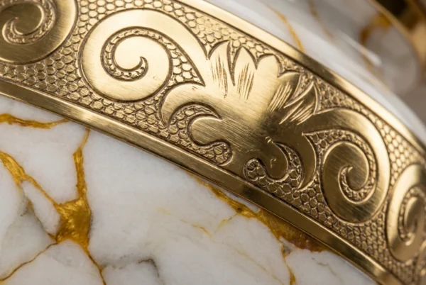 Gold Marble cremation urn close-up of hand-finished band