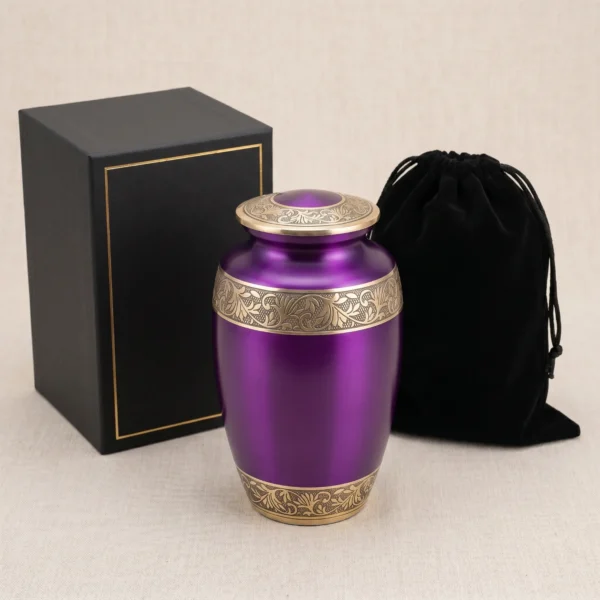 Cremation urn with black gift box and black velvet bag, what is included
