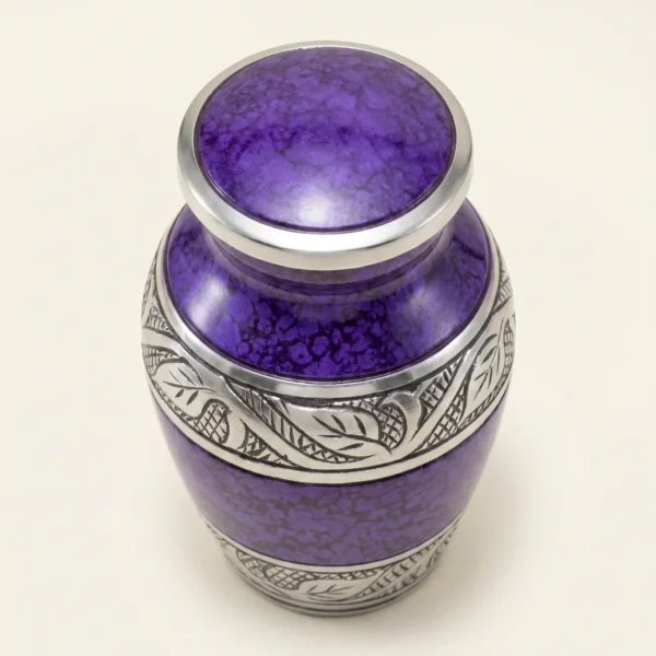 Purple keepsake urn three-quarter angle