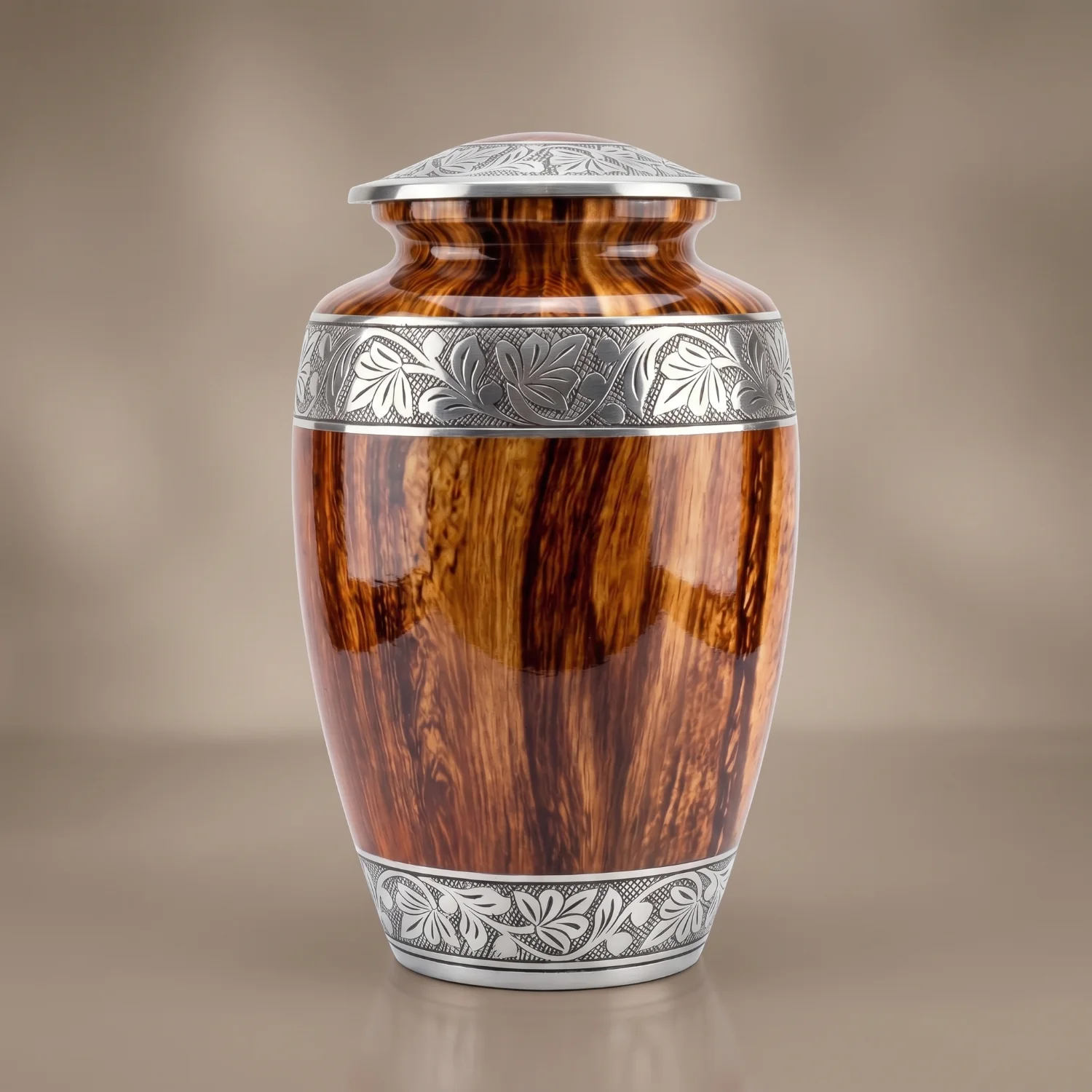 Cremation urn with a velvet drawstring pouch and gift box