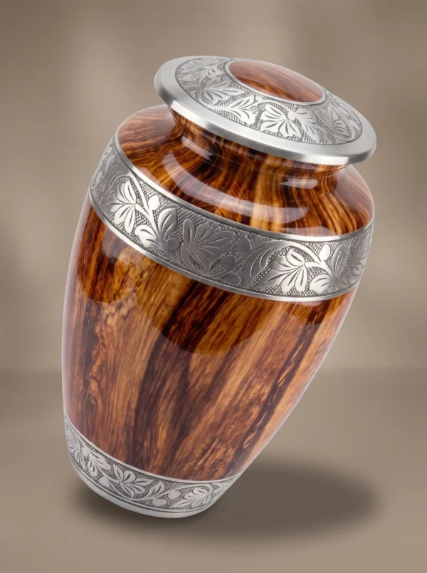 Red Oak cremation urn three-quarter angle