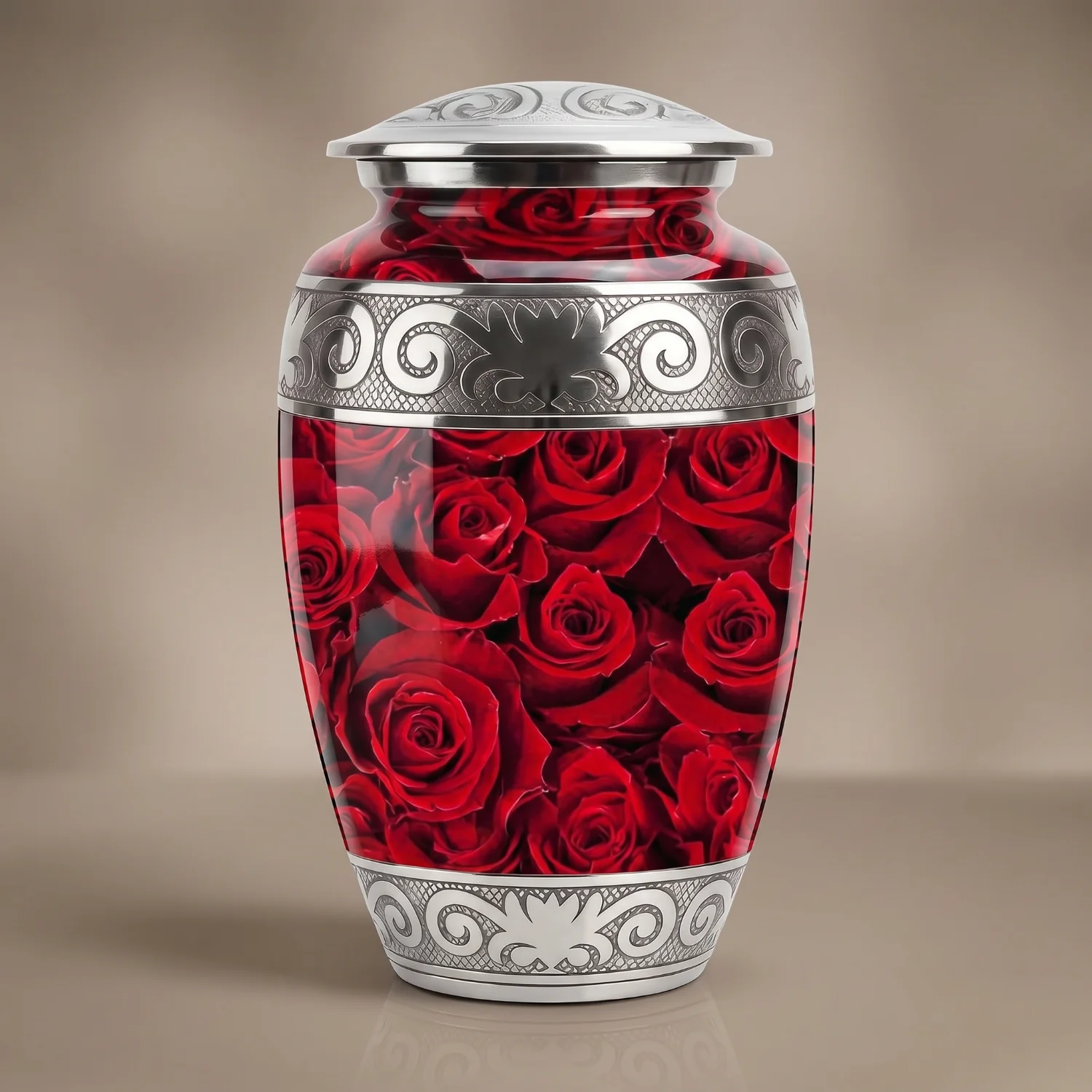 Black enamel urn with velvet bag, pouring funnel and gift box