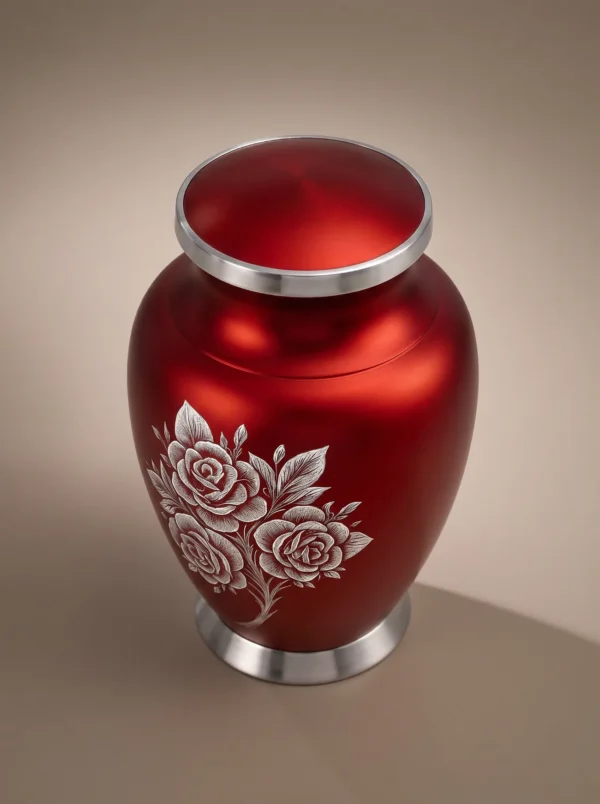 Red Rose Engraved cremation urn three-quarter angle