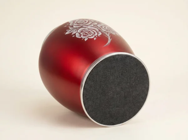 red rose engraved cremation urn base with protective charcoal felt bottom