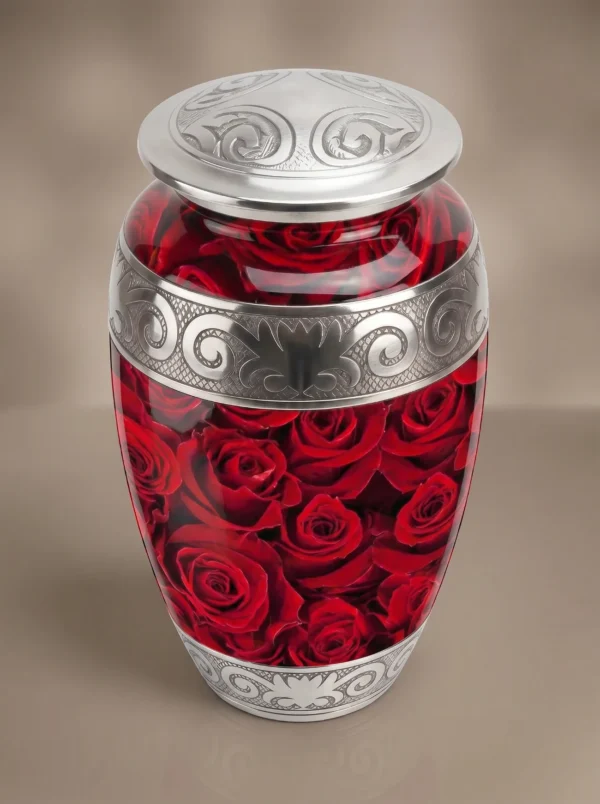 Red Rose cremation urn three-quarter angle view