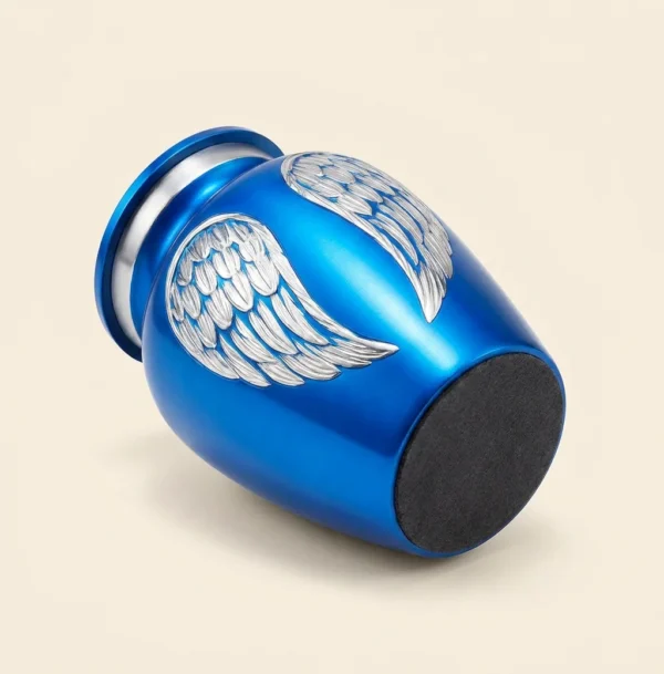 Base of the blue angel wings keepsake urn showing the protective felt pad