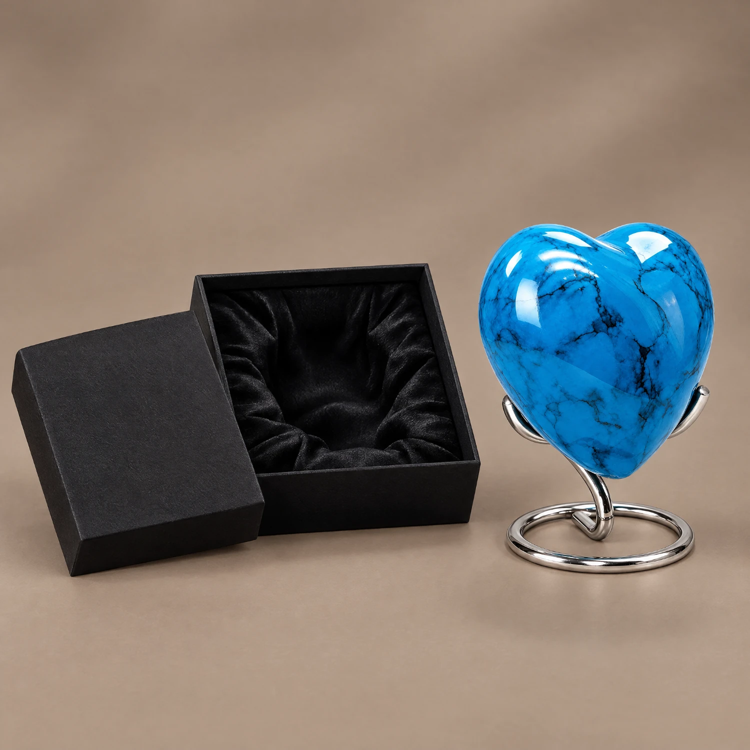 Everything included with the Blue Stone heart-shaped keepsake urn