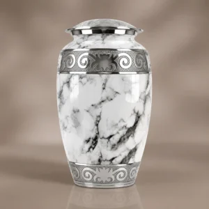 Off-white marble cremation urn for adult ashes
