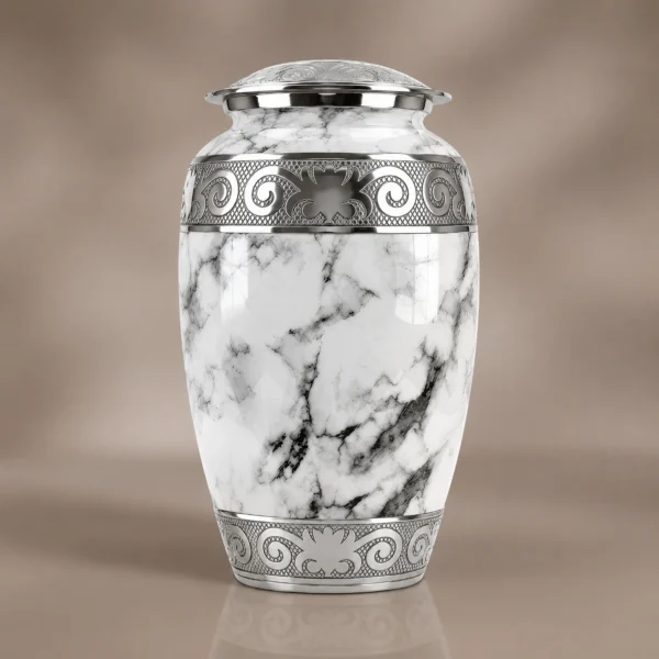 Off-white marble cremation urn for adult ashes